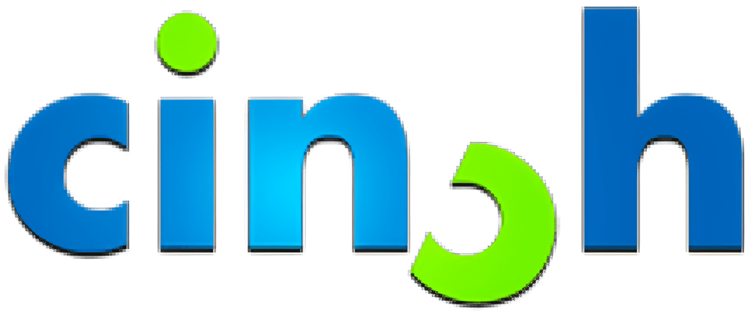 A blue and green logo for the company scin.
